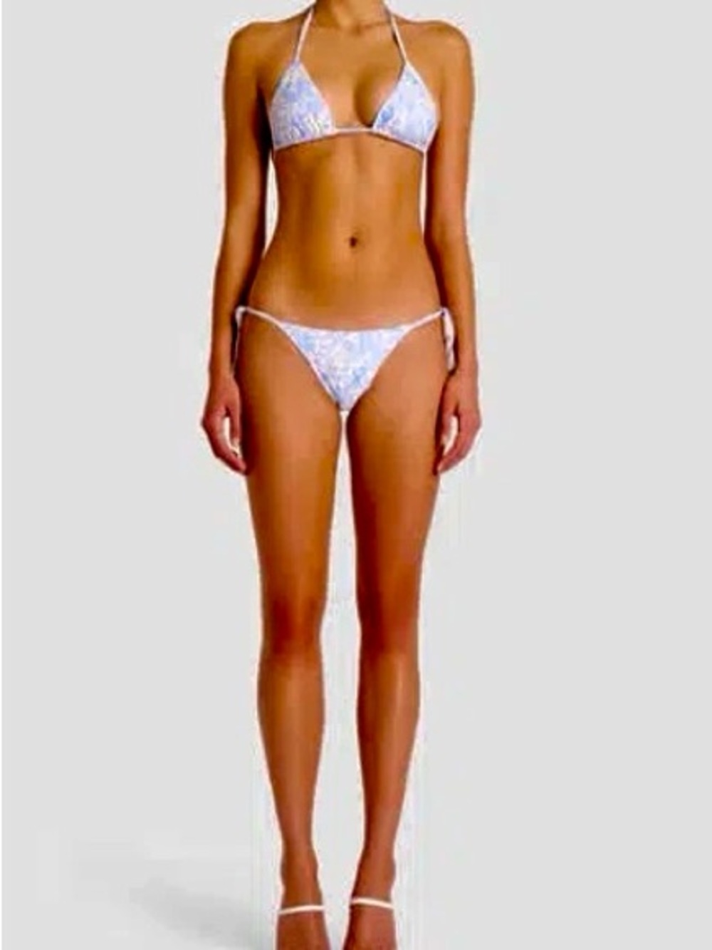 🌊 Amanda Uprichard Light Blue White Floral Triangle Bikini Top M bottom S